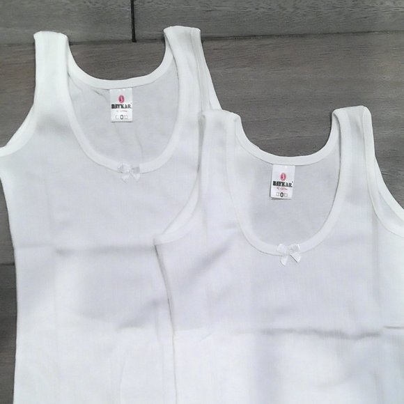 Girls White Cotton Undershirts Tanktops Ribbed - Picture 2 of 3